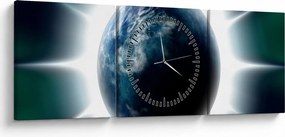 Tablou cu planeta iluminată (cu ceas) (90x30 cm)