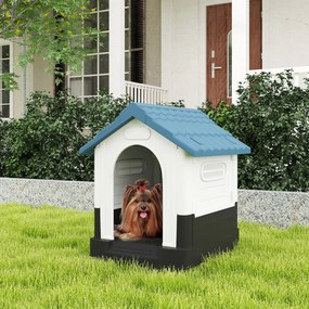 PawHut Cușcă pentru Câini de Exterior din Plastic, Căsuță pentru Câini Mici și Mini cu Ferestre, Acoperiș Înclinat și Bază Ridicată, 64,5x57x66 cm, Albastru | Aosom Romania