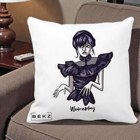 Perna Personalizata Wednesday Addams Dans Gotic, 40x40 cm, Alba Mata, Husa Detasabila, Perna Inclusa, BEKZ®