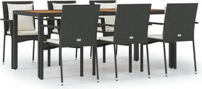 vidaXL Set mobilier de grădină cu perne, 7 piese, negru, poliratan