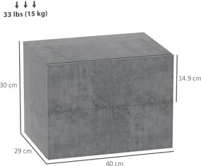 HOMCOM Set de 2 Noptiere Suspendate cu 2 Sertare, 40x29x30 cm, Gri | Aosom Romania