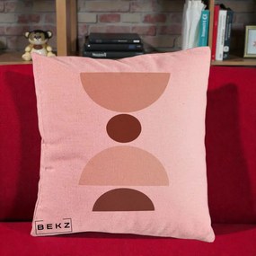 Perna Decorativa Geometric Boho Cerc si Boluri, 40x40 cm, Roz, Husa Detasabila, Perna Inclusa, BEKZ®