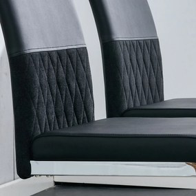 Set de 2 Scaune moderne pentru sufragerie, cu spătar înalt, din PU și material textil, pentru Bucătărie și birou, Negru