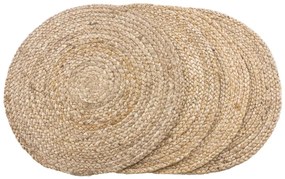 Saltea de masă Bombay, iută împletită, naturală, rotundă 38 cm 4 bucăți