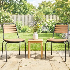 Outsunny Scaun de grădină set 2 buc. rezistent la intemperii, scaune din oțel și lemn, stivuibile cu spătar, suport până la 160 kg, Lemn natural | Aosom Romania