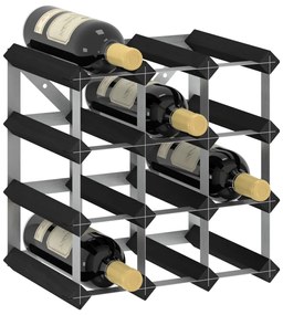 Suport de vinuri, 12 sticle, negru, lemn masiv de pin 12, 12