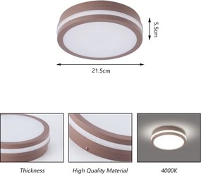 Brilagi - Plafonieră LED de exterior BENE, 18 W, 230 V, Ø 21,5 cm, maro, IP54