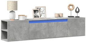 vidaXL Comodă TV de perete cu lumini LED, gri beton, 180x31x39,5 cm