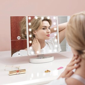 HOMCOM Oglindă Machiaj cu Lumină Mărire 1X/2X/3X Rotație Liberă de 180° 21 LED-uri Comutator Tactil Alb | Aosom Romania