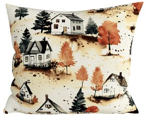 Set 2 bucati huse decorative pentru perna AUTUMN VILLAGE 45x45 cm, colorata