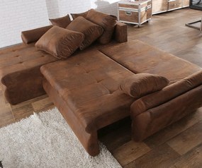 Colțar extensibil dumonde cu ladă de depozitare si sezut confortabil din spuma high-density, Loana Madagaskar Brown II 270x185 cm