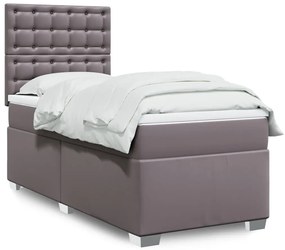 vidaXL Pat box spring cu saltea, gri, 80x200 cm, piele ecologică