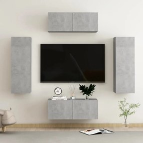 3079086 vidaXL Set de dulapuri TV, 4 piese, gri beton, lemn prelucrat