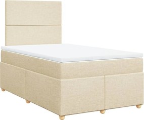 vidaXL Pat box spring cu saltea, crem, 120x200 cm, textil