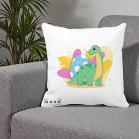 Perna Personalizata Dinozaur cu Ou Pastelat, 40x40 cm, Alba Mata, Husa Detasabila, Perna Inclusa, BEKZ®