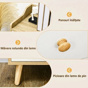HOMCOM Comodă cu 3 Sertare și 2 Dulapuri cu Rafturi, Bufet Modern din PAL și Lemn de Pin, 90x32x80 cm, Alb | Aosom Romania