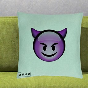 Perna Decorativa Emoji Diavol Mov, 40x40 cm, Verde Menta, Husa Detasabila, Perna Inclusa, BEKZ®