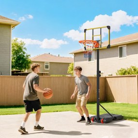 SPORTNOW Coș de Baschet pentru Copii 6-14 Ani, Coș de Baschet cu Înălțime Reglabilă, Roți și Bază Umplută, 71x46 cm, Galben | Aosom Romania