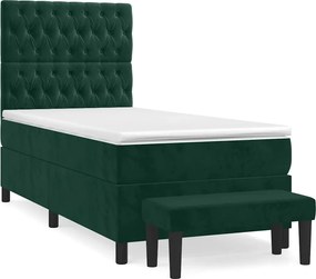 vidaXL Pat box spring cu saltea, verde închis, 100x200 cm, catifea