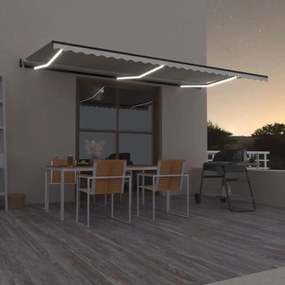 vidaXL Copertină automată cu senzor vânt &amp; LED, crem, 600x350 cm
