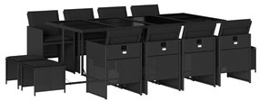 3210619 vidaXL Set mobilier de grădină cu perne, 13 piese, negru, poliratan