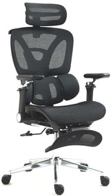 METACHAIR DORO Scaun ergonomic, cotiere 6D, suport lombar dinamic, spătar reglabil înălțime, tetieră 2D, suport picioare, mecanism multifunctional inclinare/blocare, pivotant, Mesh, Negru