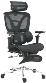 METACHAIR DORO Scaun ergonomic, cotiere 6D, suport lombar dinamic, spătar reglabil înălțime, tetieră 2D, suport picioare, mecanism multifunctional inclinare/blocare, pivotant, Mesh, Negru