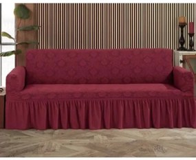 Husa elastica pentru canapea 3 locuri, cu volanas, model Jacquard, Bordo