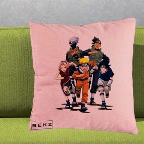 Perna Personalizata Naruto Echipa 7 Kakashi Sensei, 40x40 cm, Roz, Husa Detasabila, Perna Inclusa, BEKZ®