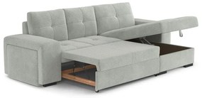 Canapea extensibilă PALERMO cu spațiu de depozitare și taburet, gri deschis, pe partea dreaptă