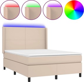 vidaXL Pat box spring cu saltea, cappuccino, 140x190cm piele ecologică