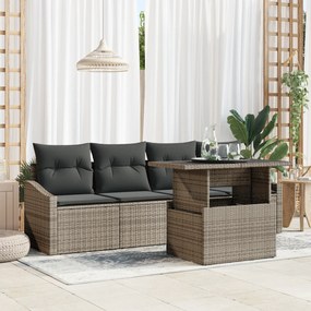 vidaXL Set de canapele de grădină, 5 piese, cu perne gri din rattan