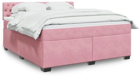 vidaXL Pat box spring cu saltea, roz, 180x200 cm, catifea