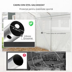 Outsunny Seră de grădină 4 x 3 x 2m cu uși rulabile și ferestre mari, seră tunel de grădină, alb | Aosom Romania