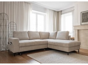 Colțar bej extensibil cu tapițerie din catifea reiată (cu colț pe partea dreaptă) Lofty Lilly – Miuform