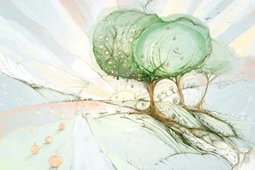 Tablou copaci pe câmpul pastelat
