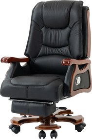 EXECUTIVE COMFORT 8007 – Scaun directorial din piele naturala si lemn masiv, Masaj in 9 puncte si Incalzire, rezistent 150 kg, Negru