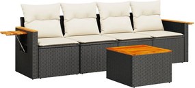 vidaXL Set mobilier de grădină cu perne, 5 piese, negru, poliratan