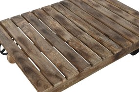 Măsuță de cafea dreptunghiulară din lemn de mango, natur, cu blat din lamele, pe roți, finisaj mat, 32 x 130 x 80 cm, „Rolven” – Ethnic Collections
