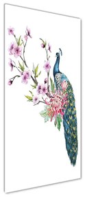 Fotografie imprimată pe sticlă Peacock și flori