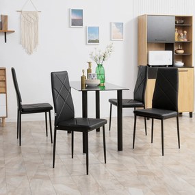 HOMCOM Set de 4 Scaune de Sufragerie cu Spătar Înalt, Scaune Moderne din Piele Artificială și Oțel, 41x50x98 cm, Negru | Aosom Romania