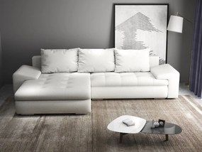 Colțar extensibil dumonde cu ladă de depozitare si sezut confortabil din spuma high-density, Leonardo Euphoria Ivory 260x185 cm