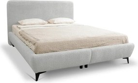 Pat matrimonial gri deschis tapițat cu spațiu de depozitare cu somieră 180x200 cm Makapu – Makamii