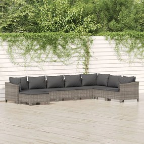 vidaXL Set mobilier de grădină cu perne, 8 piese, gri, poliratan
