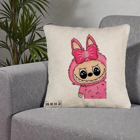Perna Personalizata Labubu Roz cu Funda, 40x40 cm, Bej Canapea, Husa Detasabila, Perna Inclusa, BEKZ®