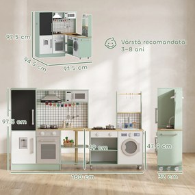 AIYAPLAY Bucătărie pentru Copii 3-8 Ani cu Blat Rotativ, Verde Deschis | Aosom Romania