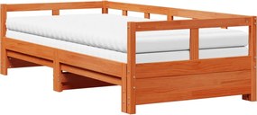 vidaXL Pat zi cu extensie și saltele, maro, 80x200 cm, lemn masiv pin