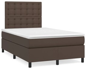 3142836 vidaXL Pat box spring cu saltea, maro, 120x200 cm, piele ecologică