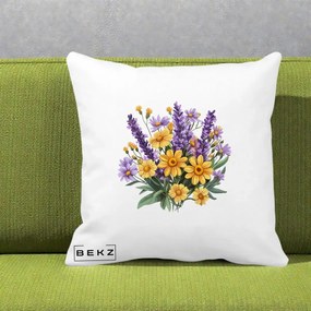 Perna Decorativa Lavanda cu Margarete Galbene si Lila, 40x40 cm, Alba Mata, Husa Detasabila, Perna Inclusa, BEKZ®