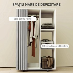 HOMCOM Dulap Haine Dulap Con 4 Ruote, Per Dormitor, 80x40x128 cm Cm, Alb | Aosom Romania